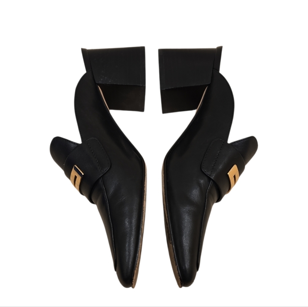 Via Spiga Brin leather loafer mule in black with a gold-tone buckle 6.5M - Picture 2 of 6